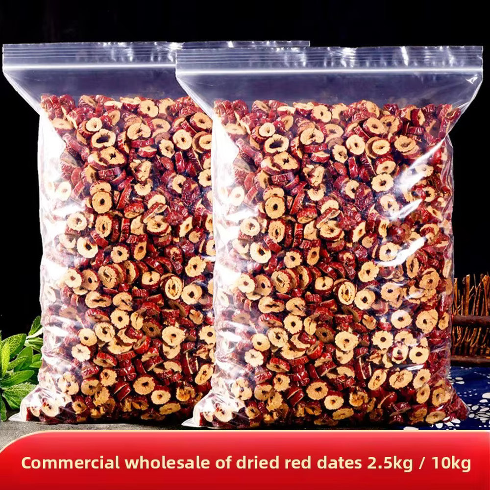 Xinjiang Hetian Seedless Red Jujube Premium Grade Bulk Dried Slices 1000g Round Crispy Snacks Soaked in Water