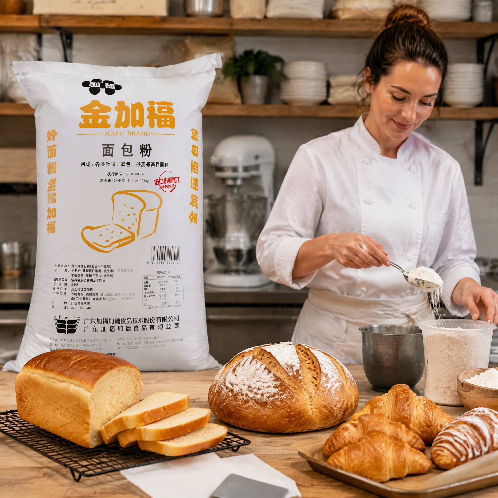 Jiafu Brand Bread Flour 25kg – Premium High-Gluten Wheat Flour for Toast, European Bread, Danish Pastry – Imported Wheat, Ideal for Bakeries & Home Baking