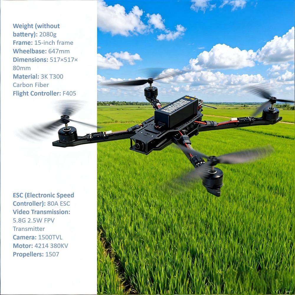 15-inch FPV Crossing 6KG Aircraft 5.8G2.5W Figure Transmission Racing UAV Carbon Fiber Fuselage
