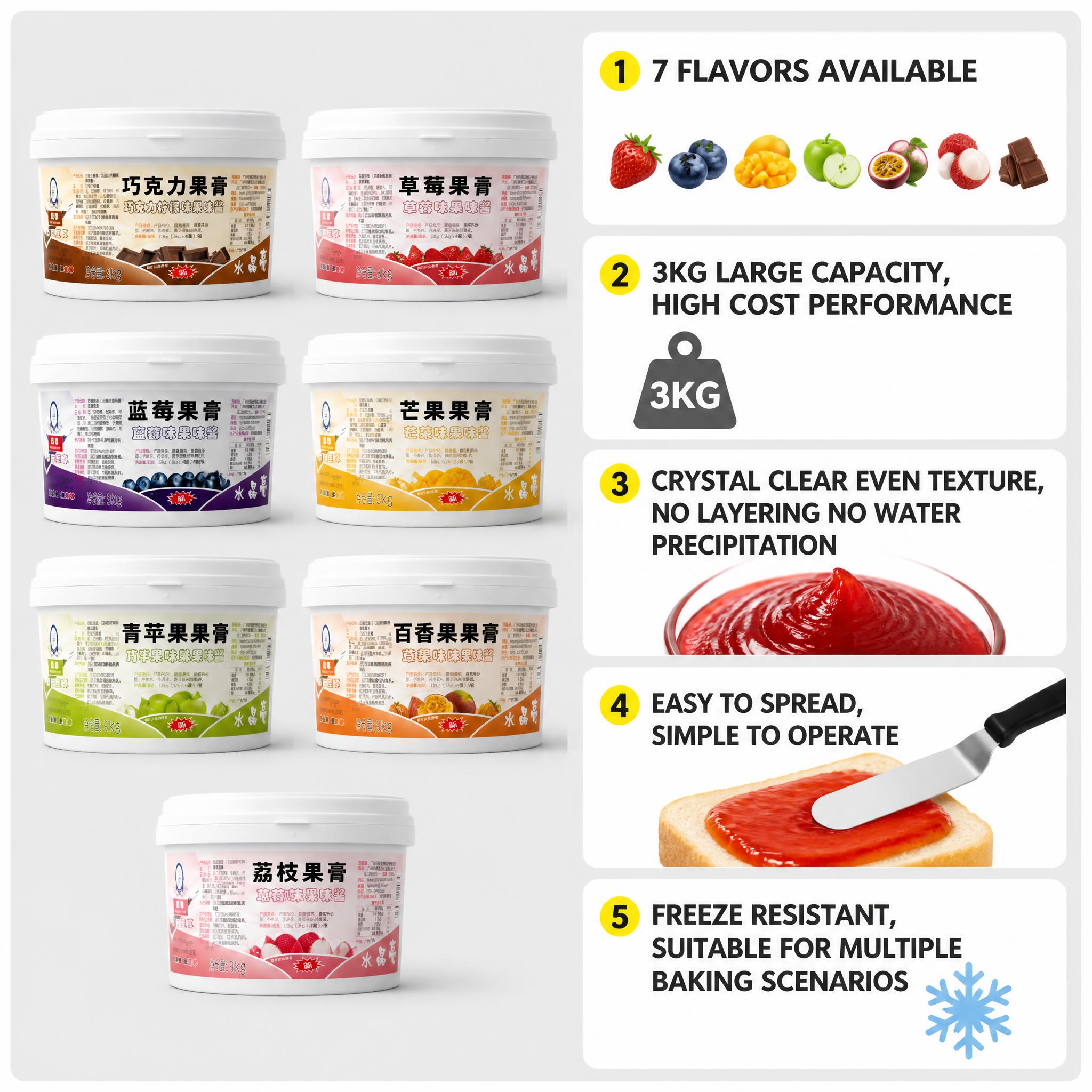 Crystal Bright Multi-flavor Baking Fruit Glaze, 3kg per Tub for Cake & Dessert Decoration