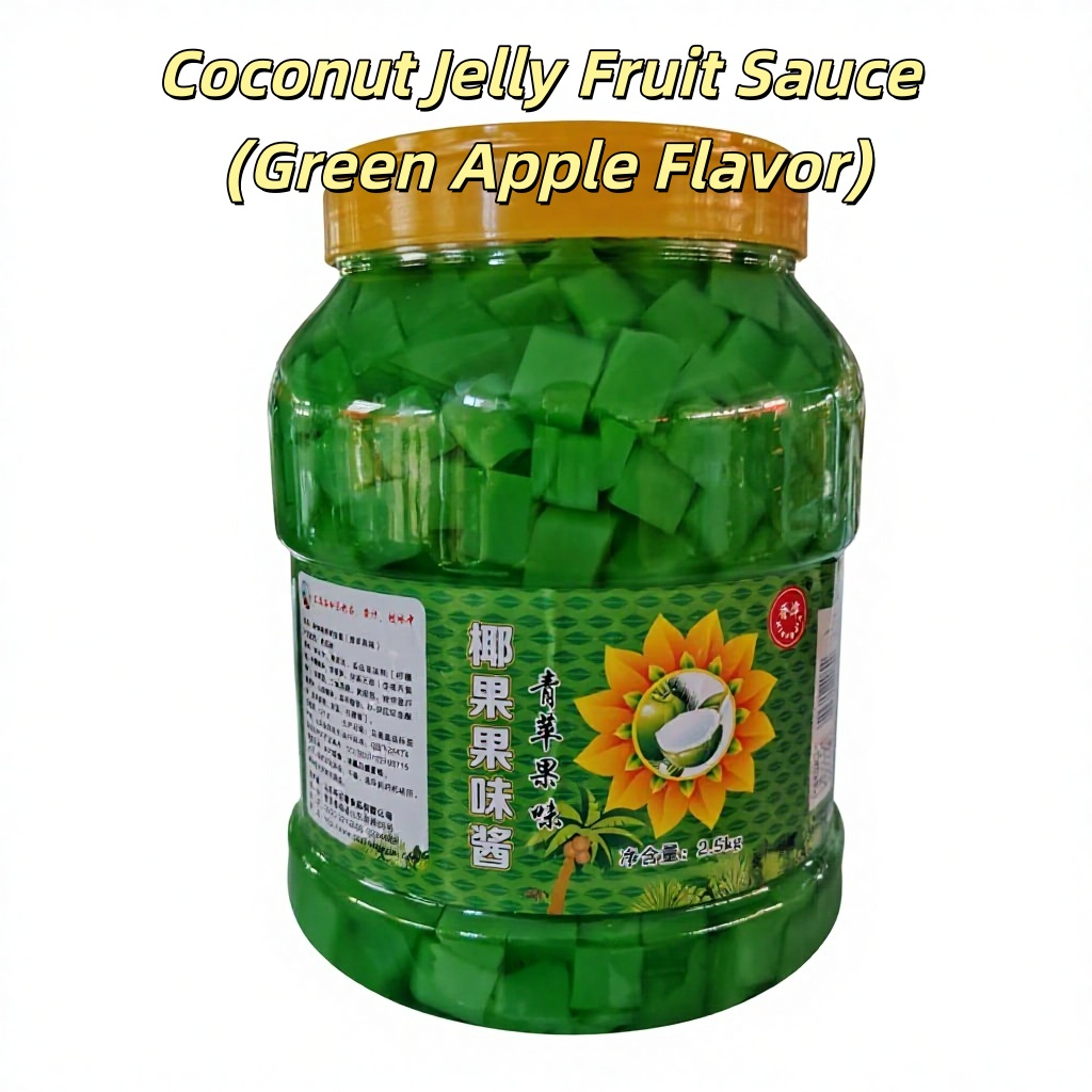 Green Apple Coconut Fruit Flavor Jelly Sauce for Bubble Tea & Milk Tea 2.5kg Bulk Jar Ready-to-Use Topping 12-Month Shelf Life