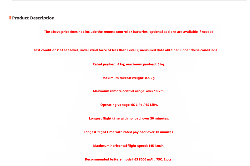 FPV10 inch 6-axis crossing machine 5KG load 145 KM/h flight speed 10Km remote control distance aerial drone