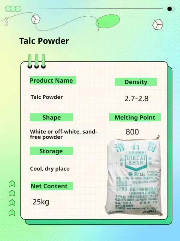 Food Grade Talc Powder – 25kg Bag, GB1886.246-2016 Certified, Low Moisture ≤1.0%, Diecai Shan Brand, Made in China