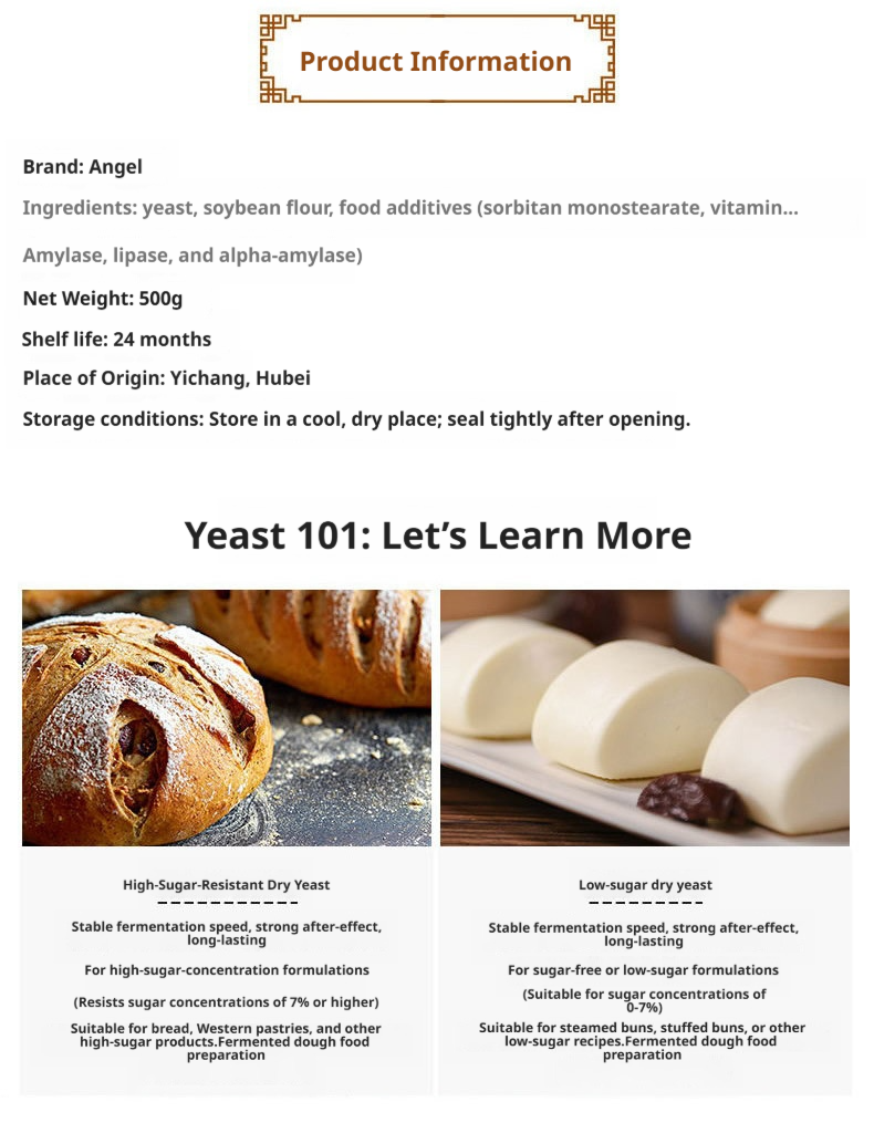 Angel 2-in-1 Yeast Powder 500g X20 Bags High Sugar Resistance High Activity Instant Dried Bread Baking Powder 24 Months Shelf