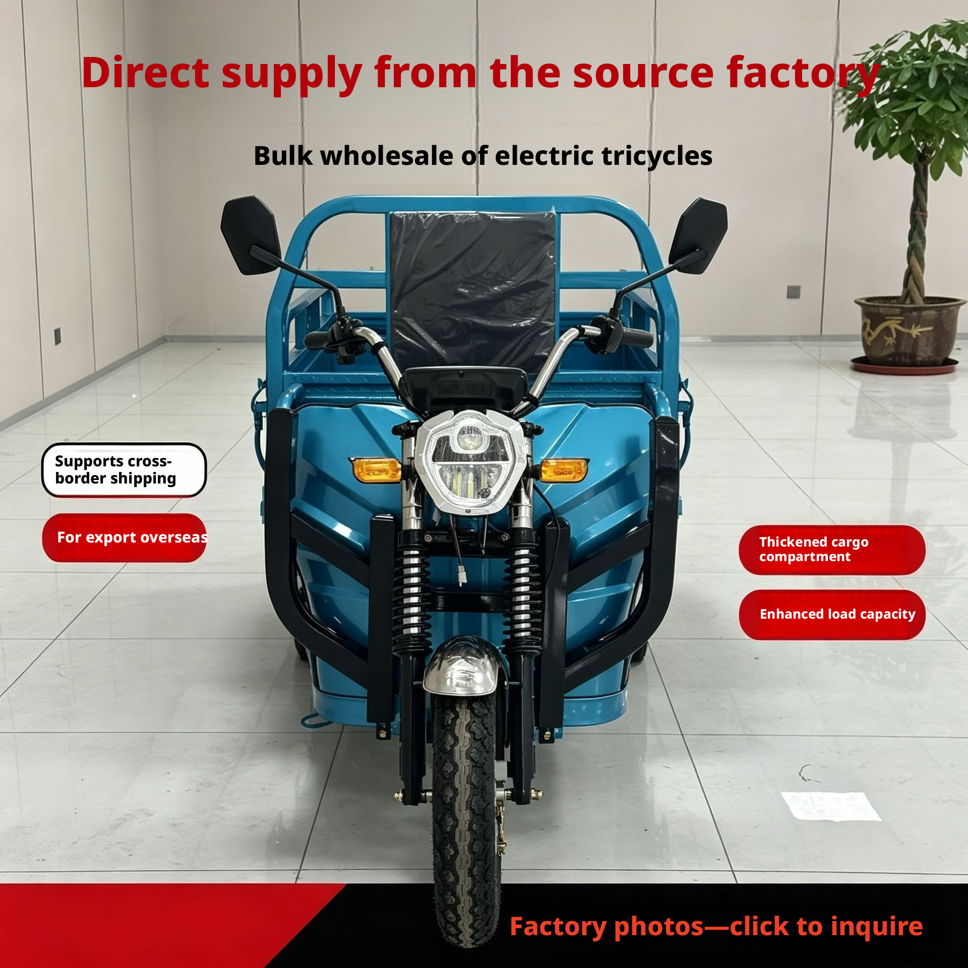 Electric Tricycle for Household & Agricultural Use, 300kg Load Capacity, Brushless Motor, Factory Wholesale
