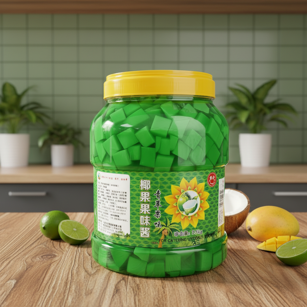 Green Apple Coconut Fruit Flavor Jelly Sauce for Bubble Tea & Milk Tea 2.5kg Bulk Jar Ready-to-Use Topping 12-Month Shelf Life